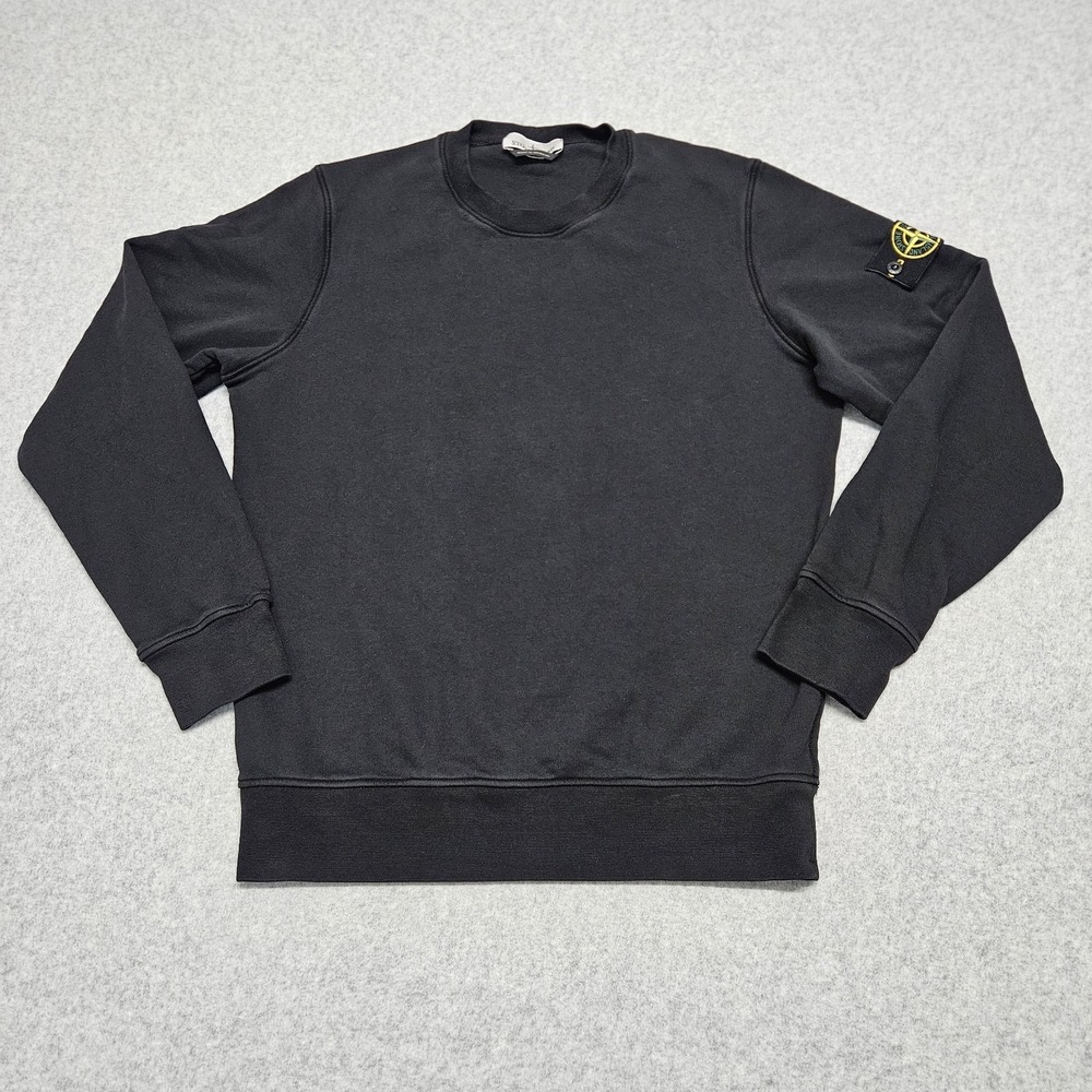 STONE ISLAND Black Cotton Blend Crewneck Logo Arm Patch Sweater Medium